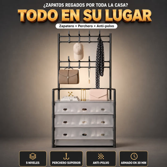 Organizador de zapatos con 5 niveles con cubiertas y 8 percheros, funcional para entrada de puerta y habitación